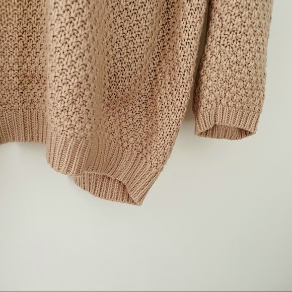 Neutral Mauve Tan Knit Open Cardigan Sweater with Deep Front Pockets - Picture 10 of 13